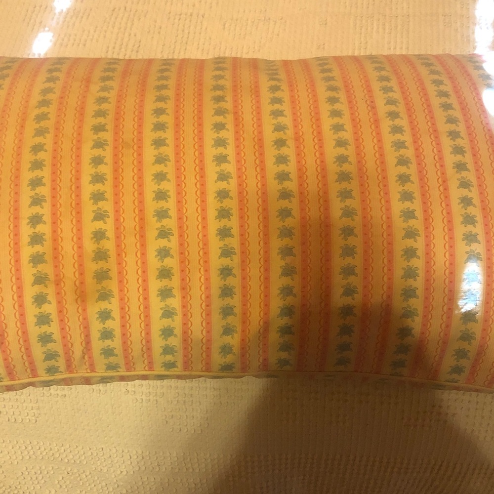 Vintage farmhouse rose stripe and blue flower ticking feather pillow